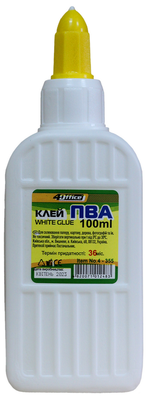 Клей ПВА 4OFFICE (4-355) 100мл, кришка-дозатор